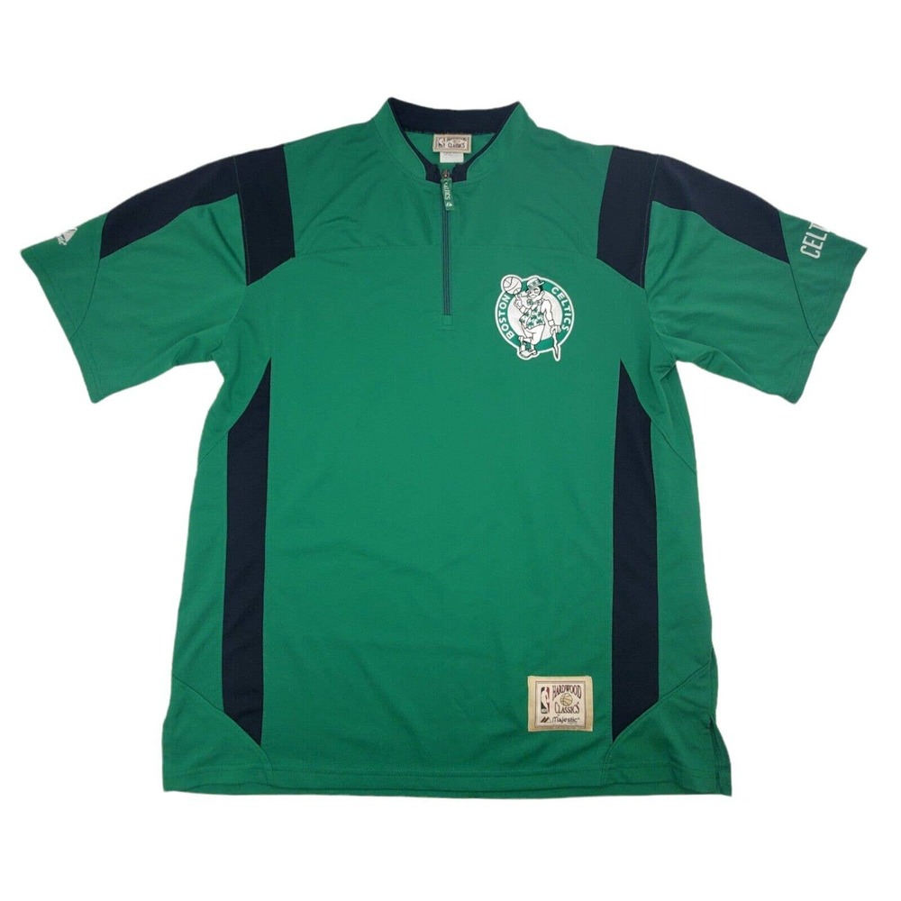Boston Celtics Shirt Men's L Hardwood Classics Majestic Green 1/4 Zip PulloverBo
